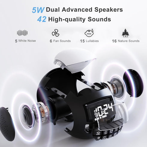 5-in-1 White Noise Sound Machine + Bluetooth + Night Light, 42 Soothing Sounds for Kids and Adults