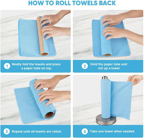 AIDEA Blue Microfiber Cleaning Cloth Roll, 75PK, Washable Shop Rags, Lint Free Cleaning Towels for House, Kitchen, Car