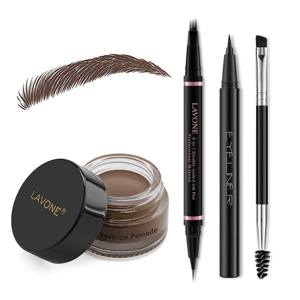 Eyebrow Pencil Makeup Kit, Waterproof 2-IN-1 Microblading Pen, Eyebrow Pomade, Dual-Ended Brush