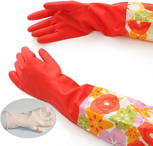 Kitchen Rubber Cleaning Gloves with Warm Lining - Household Thickening PU Waterproof Dishwashing Latex Glove, Large 2