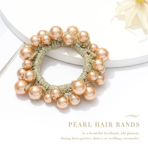 Pearl Hair Scrunchies, Rhinestone Hair Ties, Elastic Hair Bands for Women and Girls (Pack of 3)