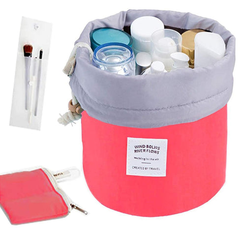 INVODA Drawstring Cosmetic Bag, Portable Makeup Organizer for Women, Travel Toiletry Bag, Red