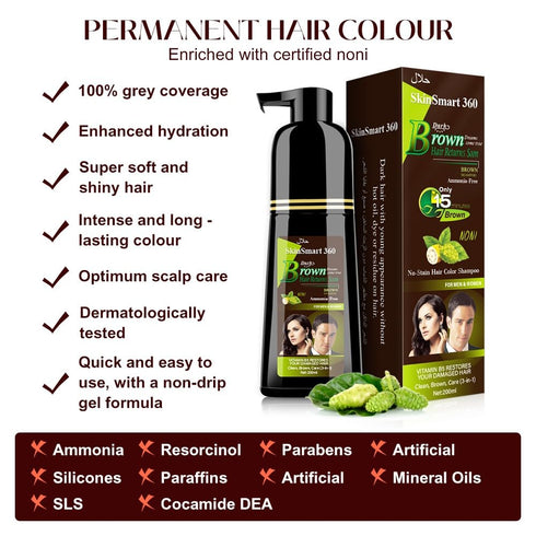 No-Stain Hair Dye Shampoo for Men & Women, Natural Ingredients, Ammonia & Parabens-Free, 200 mL (Dark Brown)