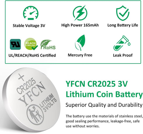 CR2025 Battery 3V Lithium Battery 5 Count Pack CR2025 Batteries for Key Fobs, Remote Control, lED Candles, Thermometers - CR 2025 Coin Cell Batteries - 5 Years Shelf Life