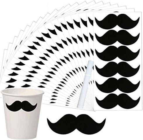 Mustache Stickers for Happy Father's Day - 234 Pcs Chalkboard Labels for Cup Bottle Party Supplies