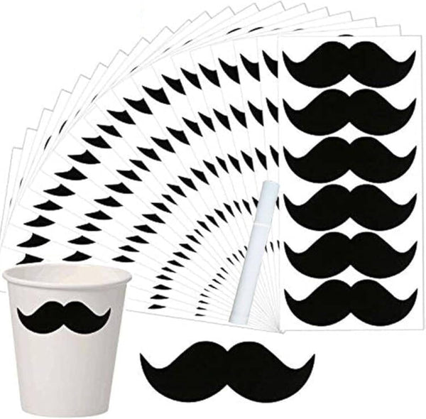 Mustache Stickers for Happy Father's Day - 234 Pcs Chalkboard Labels for Cup Bottle Party Supplies