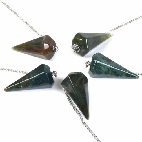 Natural Indian Agate Gemstone Rock Crystal Hexagonal Pointed Reiki Chakra Pendant