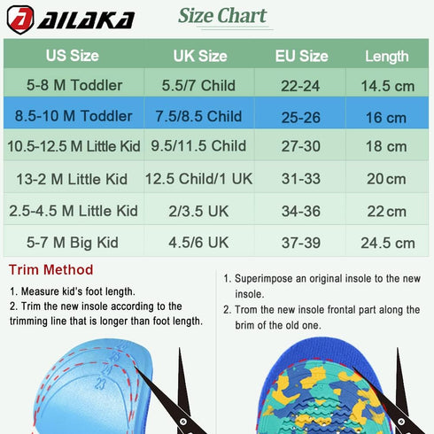 Ailaka Kids Orthotic Arch Support Shoe Insoles, Cushioning PU Foam Inserts for Flat Feet & Plantar Fasciitis
