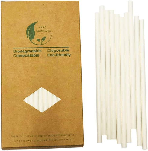 Pure White Paper Drinking Straws, 7.75", Pack of 100 Disposable Solid White Straws for Wedding Party