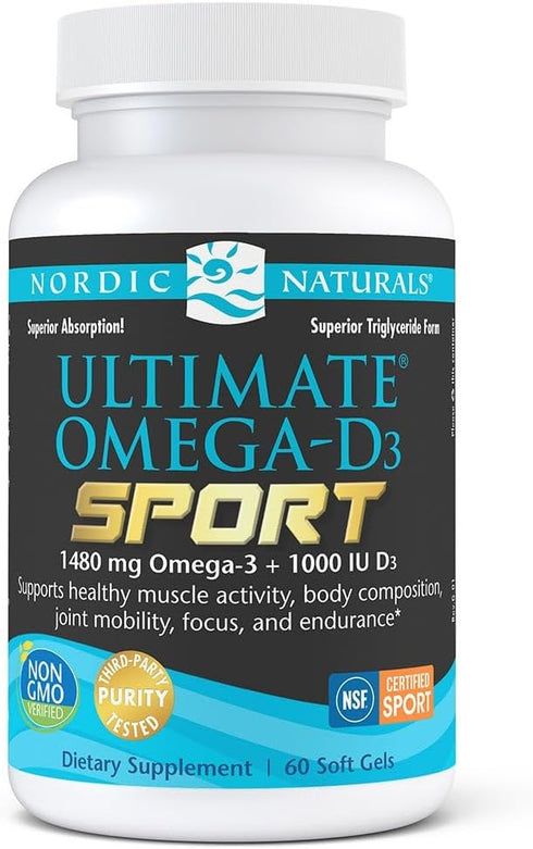 Nordic Naturals Ultimate Omega-D3 Sport - 60 Soft Gels, 1480mg Omega-3 + 1000 IU Vitamin D3