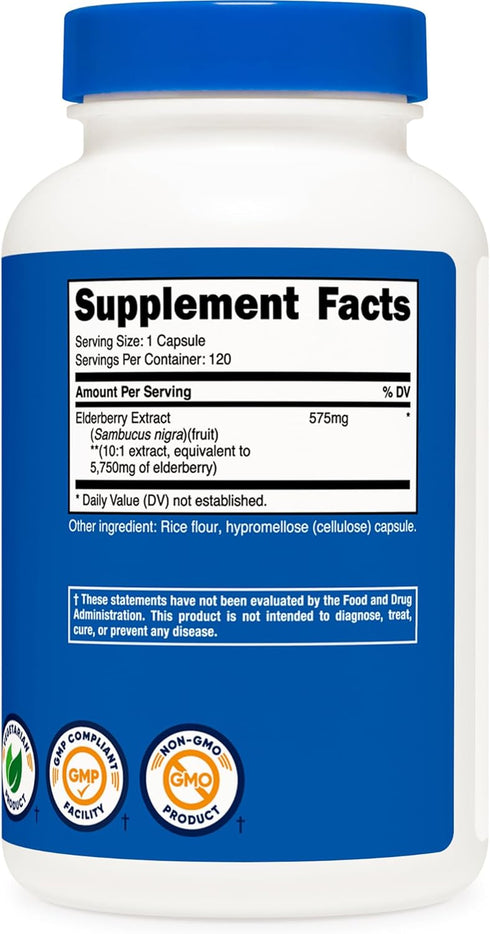Nutricost Elderberry Capsules, 575mg, 120 Vegetarian Capsules, Gluten Free, Non-GMO Supplement
