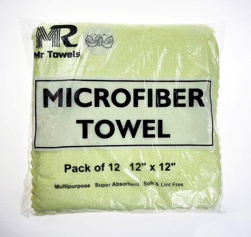 Ultra Soft Edgeless Microfiber Cleaning Towel Pack of 12, Super Absorbent 12' x 12' Multipurpose Towels (Blue)