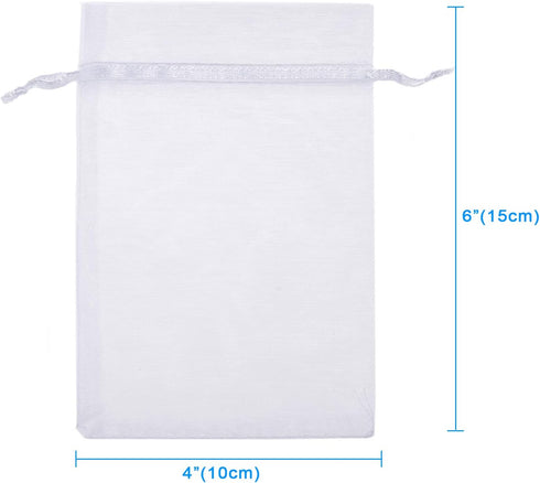 WenTao 100PCS 4x6 White Sheer Organza Bags for Wedding Favor with Drawstring, Premium Jewelry Pouches