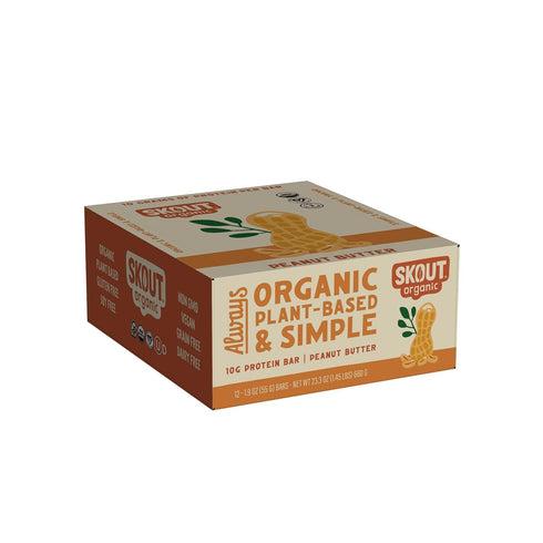 Skout Organic Plant-Based Protein Bars, Peanut Butter (12 Pack) – 10g Protein, Vegan, Gluten Free