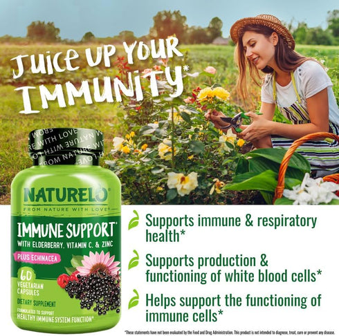 Immune Immunity 60 NATURELO Support Vitamin C, Elderberry, Zinc, Echinacea Natural Boost w/Antioxidant, Herbal