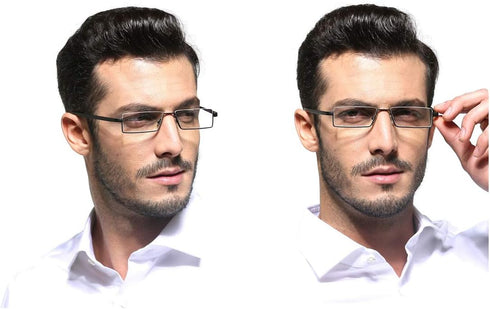 2 Pack Half Frame Reading Glasses for Men and Women, Lightweight Computer Readers with Portable Case 1.75