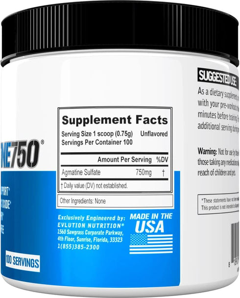 Evlution Agmatine Sulfate Nitric Oxide Powder - High Strength Supplement for Muscle Growth & Recovery