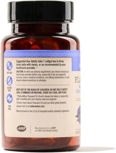 NatureWise Flaxseed Oil 1200mg Softgels with 720mg ALA, Fish Free Omega Supplement, Omega 3 6 9, Supplement for Heart Health - Made with Organic, Cold Pressed Flaxseed Oil, Non-GMO - 30 Softgels