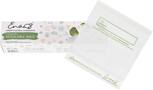 100% Compostable Food Storage Bags, 50 Pack, Gallon, Eco-Friendly Freezer Bags, Resealable, Heavy-Duty, Off-White