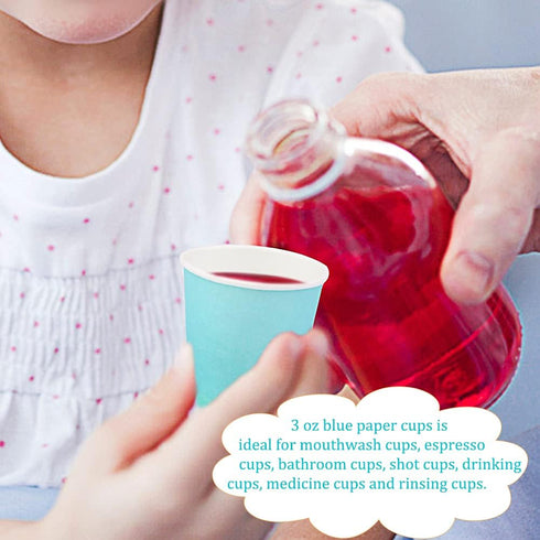 Paper 3oz Bathroom Cups, Disposable Mouthwash Cups, 100 Count, Blue Small Cup for Mouthwash