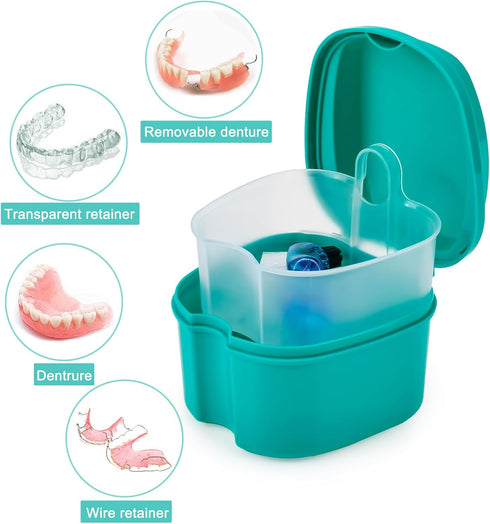 2 Pack Color Retainer Cleaner Case, Denture Cups for Soaking Dentures, Travel Container with Lid