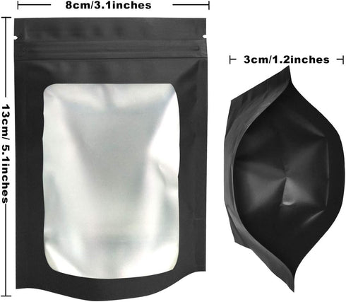 100 Pack Stand-Up Mylar Bags - 3.1 x 5.1 Inch Resealable Smell Proof Bags with Clear Window Foil Pouch Bags Flat Bag Matte Black by STUs