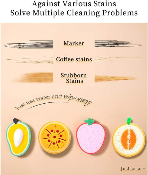 WishLotus 4Pcs Dish Cleaning Sponges, Cute Fruit-shape Thickened Kitchen Sponge, Multifunctional Wipe Decontamination Lightweight Cleaning Dishes Sponge Washing Dishes Kitchen Tool by WishLotus