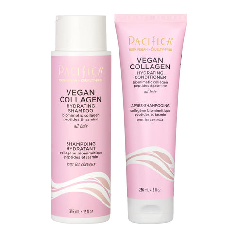 Pacifica Beauty Vegan Collagen Shampoo + Conditioner Set, For Dry & Damaged Hair, Sulfate & Silicone Free
