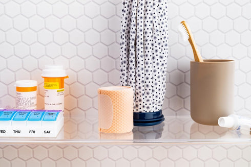Ezy Dose Weekly AM/PM Pill Organizer, 7-Day Vitamin Box, Small Pop-out Compartments, Blue and Purple Lids