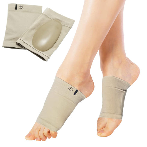 Arch Support Sleeves Compression - Plantar Fasciitis Relief Brace with Gel Pad for Flat Feet, Men Women (1 Pair Beige)