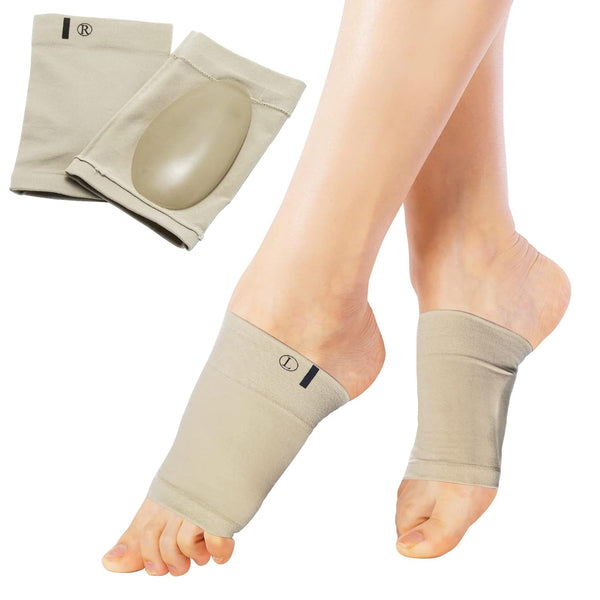 Arch Support Sleeves Compression - Plantar Fasciitis Relief Brace with Gel Pad for Flat Feet, Men Women (1 Pair Beige)