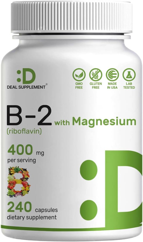 DEAL SUPPLEMENT Vitamin B2 400mg (Riboflavin) with Magnesium Glycinate 400mg, 240 Capsules