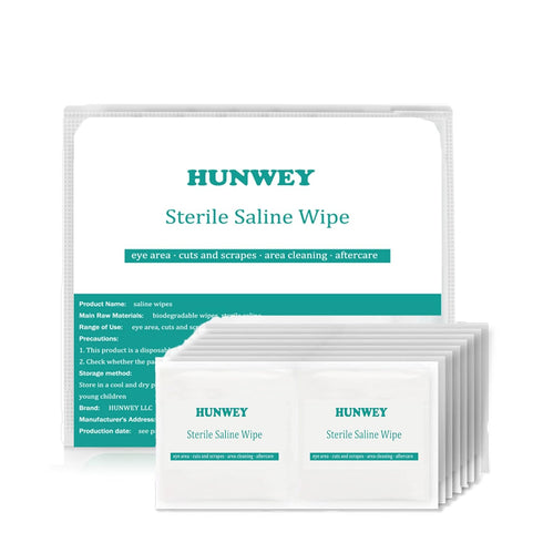 HUNWEY Saline Wipes - 48ct Unscented Cleansing Face Eye Wound Aftercare Swabs for
