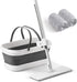 oshang OG7 Flat Mop and Collapsible Bucket, Mop and Bucket for Floor Cleaning, Foldable with Wheels, 2 Microfiber Pads