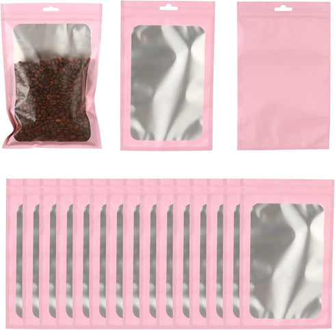 150 PCS-6x9 Reclosable Mylar Bags, Pink for Food Storage, Resealable Large Mylar Bag with Clear Window for Edible