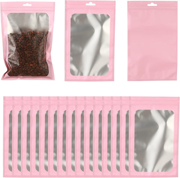 150 PCS-6x9 Reclosable Mylar Bags, Pink for Food Storage, Resealable Large Mylar Bag with Clear Window for Edible