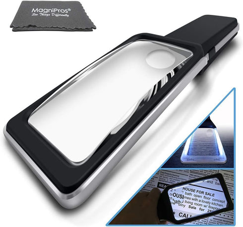 MagniPros 3X with 5X Zoom Magnifying Glass, 10 Anti Glare LEDs for Low Vision, Seniors