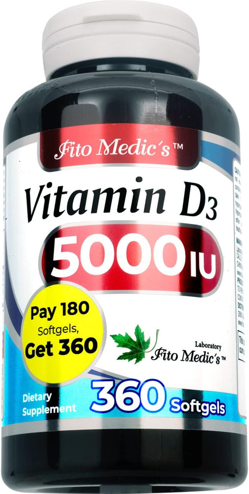 FITO MEDIC'S Lab - Vitamin D3 5000 IU, 360 Softgels for Bone, Teeth, Muscle and Immune Health Support