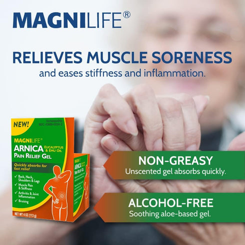 MagniLife Arnica Pain Relief Gel - Fast Acting Neck and Back Pain Relief with Eucalyptus and Emu Oil