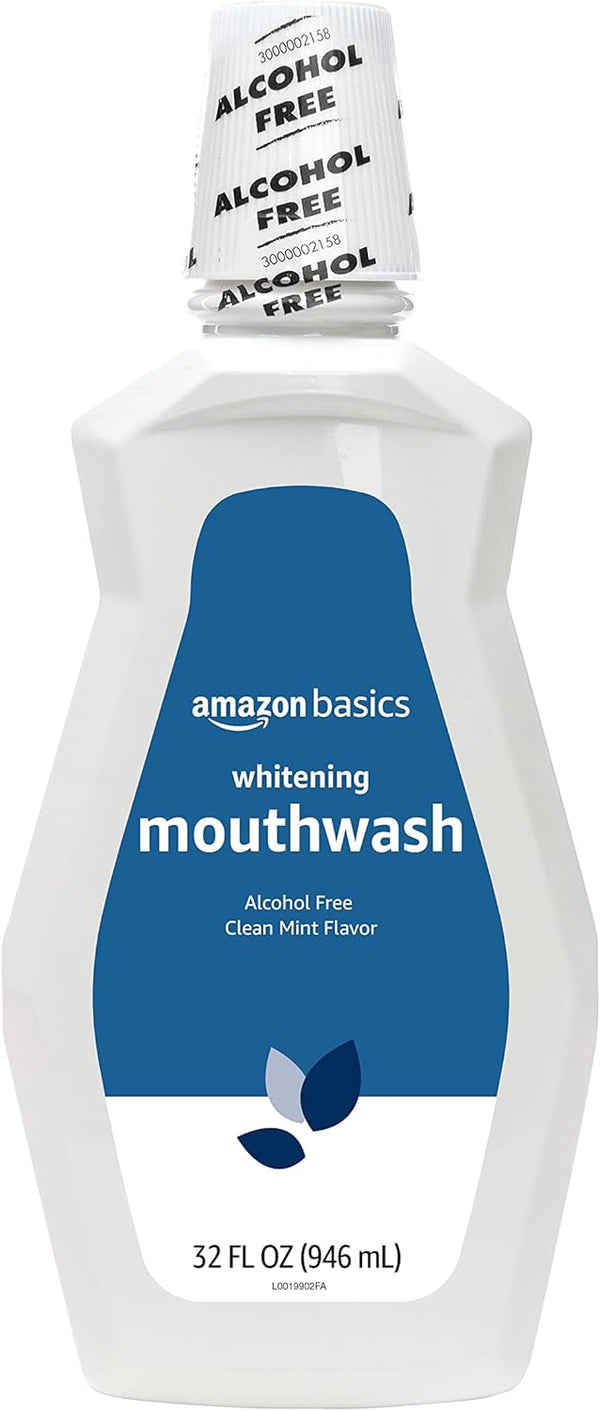 Amazon Basics Whitening Mouthwash, Alcohol Free, Clean Mint, 32 Fluid Ounces, 1-Pack