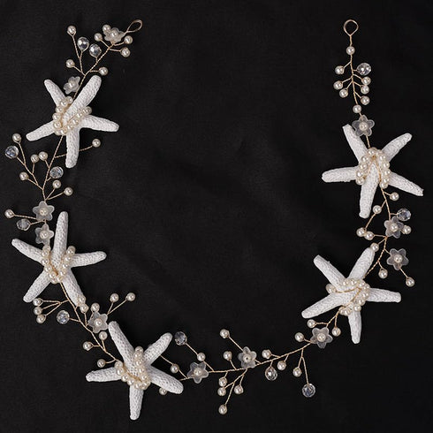 White Starfish Headpiece, Pearl Headband for Mermaid Costume Jewelry, Handmade Hair Accessories