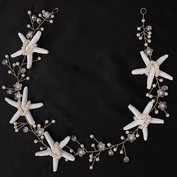 White Starfish Headpiece, Pearl Headband for Mermaid Costume Jewelry, Handmade Hair Accessories