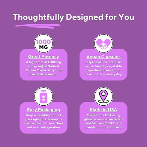 Maqui Berry Powder Supplement 1000mg - Vegan Friendly, Non-GMO, Gluten-Free - 120 Veggie Capsules