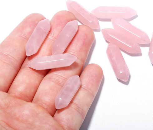Rose Quartz Crystal 10 PCS Hexagonal Healing Reiki Stone Pendant for Jewelry Making
