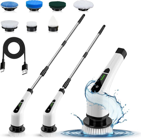 Electric Spin Scrubber, Cordless Scrubber with 7 Replaceable Cleaning Brushes and Dual Speed, Power Scrubber