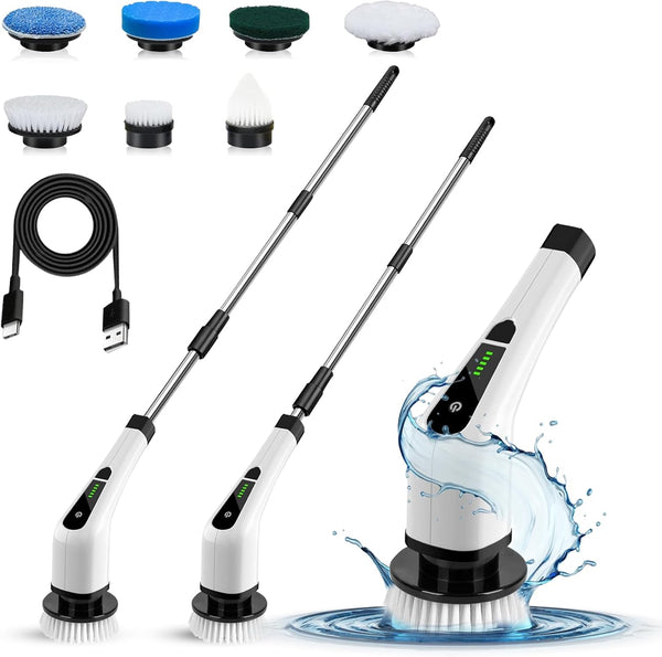 Electric Spin Scrubber, Cordless Scrubber with 7 Replaceable Cleaning Brushes and Dual Speed, Power Scrubber