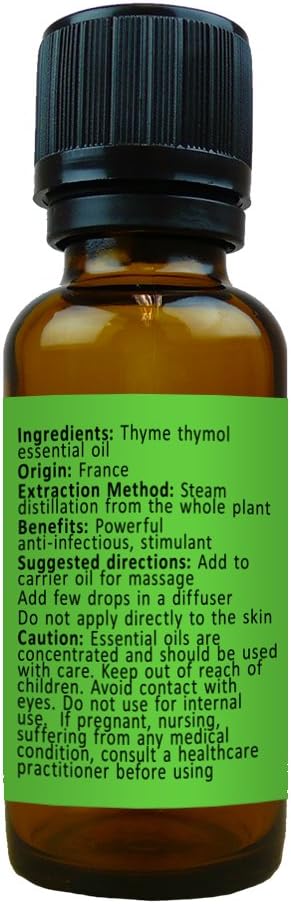 Thyme Thymol Essential Oil (Thymus vulgaris) – Anti-infectious – 100% Pure and Natural – for Oil Diffusers and Massage Therapy – by Rosemary Creek Essential Oils (30 ml (1 oz))