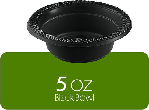PLASTICPRO 100 PCS Black Plastic Bowls, Lightweight 5 oz Disposable Soup Bowls for Party and Wedding Use