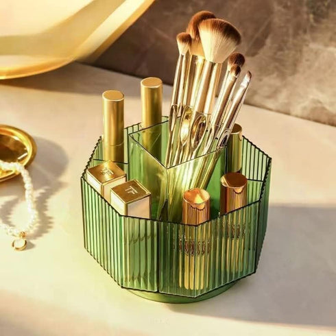 Makeup Brush Holder, 360° Rotating Organizer with 5 Slots for Vanity, Multi-Functional Pen Holder