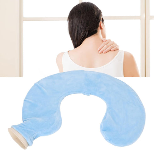 Light Blue U-Shaped Hot Water Bottle for Pain Relief